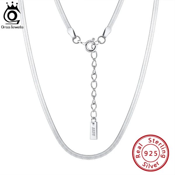 Collares ORSA JEWELS Collar de cadena de espiga plana flexible italiana de plata de ley 925 de 1,8 mm para mujer Joyería de cadena de serpiente plana SC44