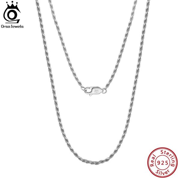 Collares ORSA JEWELS Collares de cadena de cuerda con corte de diamante Plata auténtica 925 1,2 mm 1,5 mm 1,7 mm Cadena de cuello para mujeres y hombres Regalo de joyería OSC29