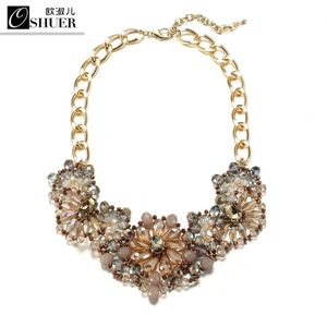 Colliers OSHUER nouvelle tendance fait à la main maintenant collier de déclaration femmes cristal fleur métal couleur or marque bijoux