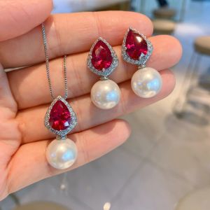 Colliers Pearl Ruby Gemstones Collier Vintage Maules d'oreilles 2023 TREND MARIAGE LURXE LURME Jewelry Fashion 2022 Amis d'anniversaire cadeau