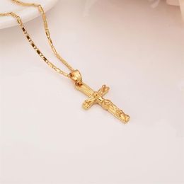 Colliers pendentif 22 K 23 K 24 K Baht thaïlandais jaune or fin massif GF INRI Juses Crucifix bijoux de christianisme pour femmes 250y