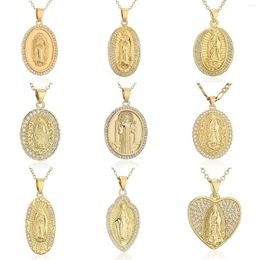 Colliers Pendentif Exquis Unisexe Bijoux Religieux Cuivre Zircon Vierge Marie Chaîne En Métal Croyant Charme Collier Fête Cadeaux De Vacances