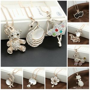 Kettingen Hanger Fijne Sieraden Vergulde Rhinestone Opaal Glanzende Swan Elegante Kettingen Hangers Lange Ketting Necklace