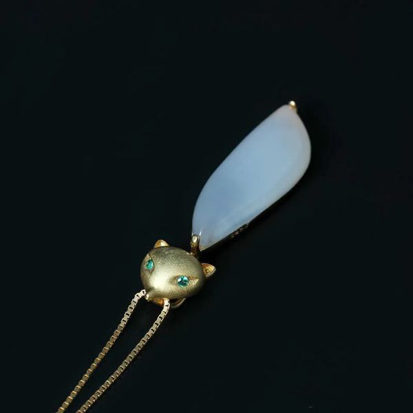 Colliers pendents Colliers Fashion Charme 18k Gold plaqué 925 argent 100% adorable pendentif femelle femme de jade blanche naturelle électroplate