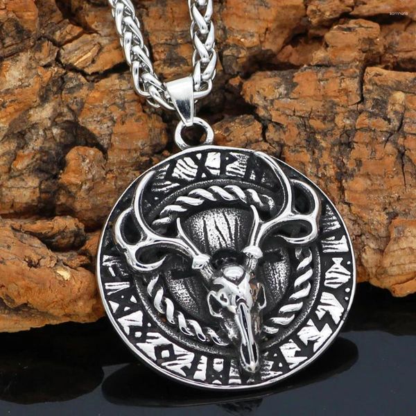 Colliers Pendant Noridc Viking Deer Rune Rune en acier inoxydable Collier pour hommes avec sac-cadeau