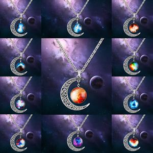 Kettingen Hanger Elementen Mode Koreaanse Sieraden Goedkope Nieuwe Vintage Starry Moon Outer Space Universe Edelsteen Hanger Kettingen