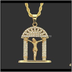 Colliers Pendentifs Strass Christ Jésus Pendentif Géométrique Hip-Hop Sautoir Unisexe Mode Alliage Plaqué Or Jewe