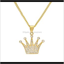 Collares Colgantes Entrega de gota 2021 Colgante de corona de acero inoxidable Oro Hombres Mujeres Titanio Iced Out Bling Rhinestone Crystal Hip Hop Neckl