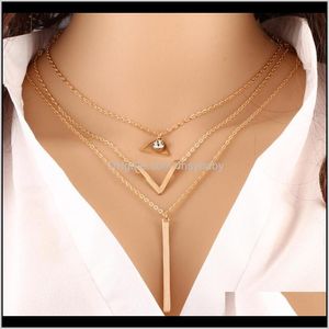 Colliers pendentifs livraison directe 2021 femmes bohème multicouche métal pendentif longue clavicule chaîne or/Sier géométrique collier mode juif