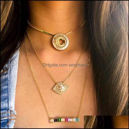 Collares Colgantes Mal de ojo Oro Cubic Zirconia Arco iris Cadena larga Barra Colgante Collar Joyería de moda Aessories para mujer Nke-P31 Drop Deli