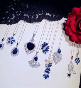 Collares colgantes para mujeres sólido 925 plate sapphire azul circonia cúbica joya de joyería fina cadena clavicular Q05317109932