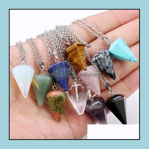 Collares Colgantes Joyas Aplustrade Piedras preciosas naturales Colgante Collar Cristal Curación Chakra Reiki Sier Piedra Hexagonal Prisma Cono Pend