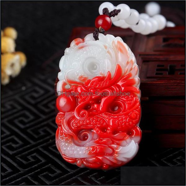 Collares Colgantes Joyería Pollo Sangre Jade Colgante Dragon Play Bead Charms Drop Entrega 2021 Wqaor