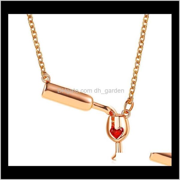 Colliers Pendentifs Bijoux Drop Livraison 2021 Sier Chaîne en or rose Pendentif en verre Femmes Zircon cubique Coeur rouge Coupe de vin Charme Collier Choke