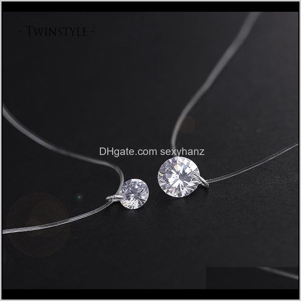 Colliers Pendentifs Bijoux Drop Delivery 2021 925 Sterling Sier Dazzling Zircon Collier Et Invisible Transparent Ligne De Pêche Simple Pend