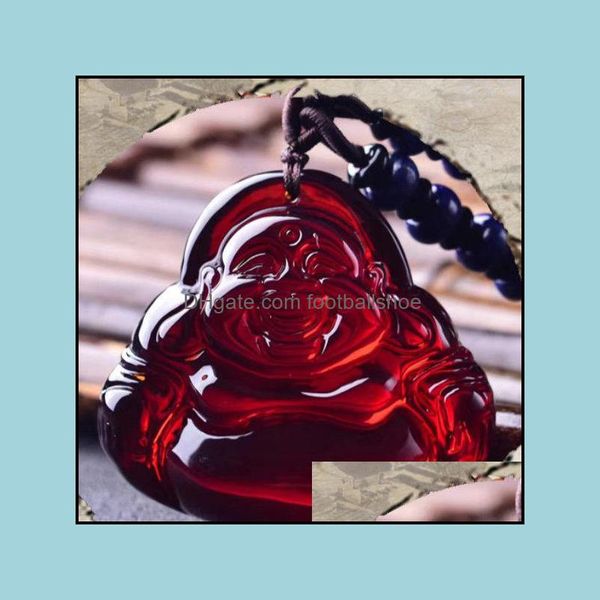 Colliers Pendentifs Bijoux Perle de Sang Naturelle Pendentif Maitreya Ambre Pierre Originale Sculpté Ventre Rire Bouddha Collier Pour Hommes Et Femmes.