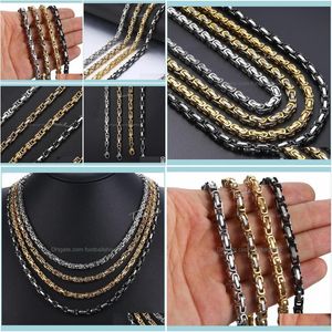 Colliers Pendentifs Bijoux5Mm Collier En Acier Inoxydable Pour Hommes Boîte Byzantine Lien Chaîne Or Noir Sier Couleur Bijoux De Mode Hknn24 Chaîne