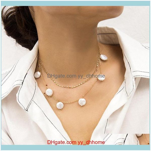 Colliers Pendentifs Jewelryboho Mode Femmes Imitation Perles Collier Ras Du Cou De Mariage Multicouche Blanc Irrégulier Gland Perles Chaîne Jewelr