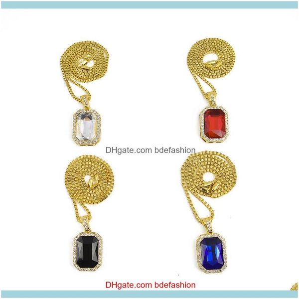 Colliers Pendentifs Bijoux Hommes Glacé Faux Micro Ruby Onyx Pierre Claire Hip Hop Pendentif 24 pouces Chaîne Collier Drop Livraison 2021 Sutam