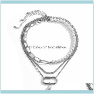 Collares Colgantes Jewelrymulti-Layer Multi-Row Metal Irregular Square Pendant White Plastic Pearl Necklace Set para mujeres Rodium Gold Pla