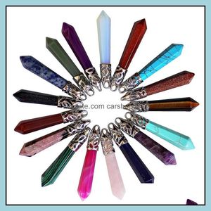 Colliers pendentifs bijoux cristal naturel pendentif en pierres précieuses mode collier hexagonal chaîne en cuir livraison directe 2021 Ud4C1