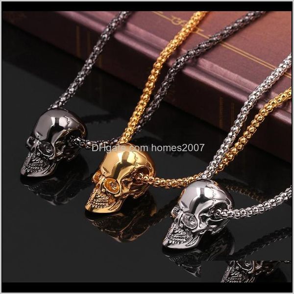 Colliers Pendentifs Jewelrypunk Style Métal Crâne Pendentif Hommes Mâle 3 Couleurs Hip Hop Collier Parti Bijoux Aessories Cadeau Pour Amis Drop D