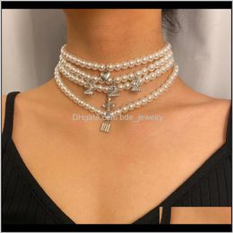 Kettingen hangers juweliersjuwelen 4 stcs/set parel hart ketting slot kristal cross -gelaagde pedant choker bohemia barokke ketting kraag chokers