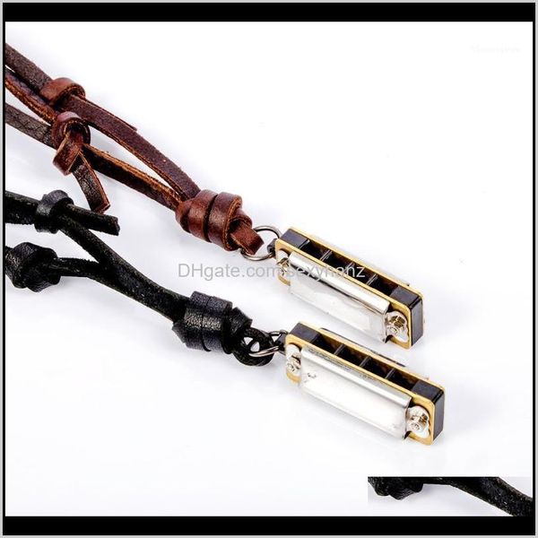 Collares Colgantes Jewelryretro Mini Armónica Cuero Metal Colgante Collar Instrumento Musical Creativo Mujeres Hombres Jewelry1 Drop Delivery