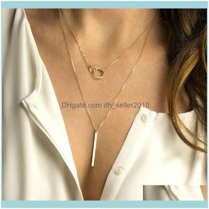 Necklaces & Pendants Jewelryvisunion Korean Style Neckalce Set 2 Pcs Multilayer Double Circle Bar 316L Stainless Steel Necklace For Women Je