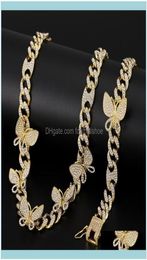 Colliers Pendentifs Bijouxzircon Collier Papillon Chaîne Glacé Lien Cubain Femmes Or Rose Chocker Hip Hop Bijoux Bijoux5125601