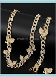 Colliers Pendants Jewelryzircon Butterfly Collier Chaîne Iced Out Cuban Link Femmes Rose Gold Chocker Hip Hop Jewelry Jewellery1448626