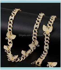 Colliers Pendants Jewelryzircon Butterfly Collier Chaîne Iced Out Cuban Link Womens Rose Gold Chocker Hip Hop Jewelry Jewellery1074137