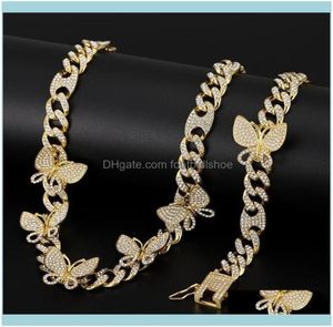 Colliers Pendants Jewelryzircon Butterfly Collier Chaîne Iced Out Cuban Link Womens Rose Gold Chocker Hip Hop Jewelry Jewellery5491596