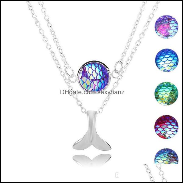 Collares Colgantes Escamas de sirena de la cola de pez Collar colgante Cadena Reiki Pendum Charms Healing Chakra Amet Joyería de moda para mujeres