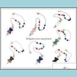 Kettingen hangers groothandel 10 pc's sier vergulde amethists energietoren hanger groene aventurine met stenen kralen ketting genezing chakra jood