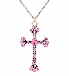 Colliers Pendentifs Femmes Rose Strass Magnifiquement Chandail Chaîne Long Collier Croix Conception Pendentif Bijoux De Mode Pendentifs Colliers