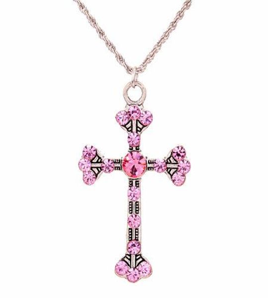 Colliers Pendentifs Femmes Rose Strass Magnifiquement Chandail Chaîne Long Collier Croix Conception Pendentif Bijoux De Mode Pendentifs Colliers