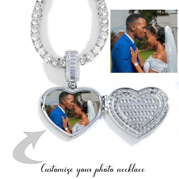 Colliers Personnalisez le nom de nom de coeur Collier personnalisé votre pendentif de charme de photo pour Mom Hiphop Iced Out Bijoux pour Gift de la Saint-Valentin