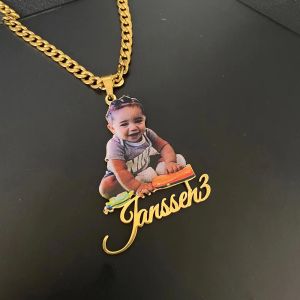 Kettingen Gepersonaliseerde Kleurrijke Portret Naam Hanger Ketting Aangepaste Naam Ketting Mannen Vrouwen Ketting Geheugen Foto's Familie Sieraden Cadeau