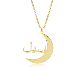 Kettingen Gepersonaliseerde Aangepaste Maan Arabische Naam Ketting Charme Naam Sieraden Voor Vrouwen Gouden Roestvrij Stalen Ketting Islamitische Moeder Verjaardagscadeaus