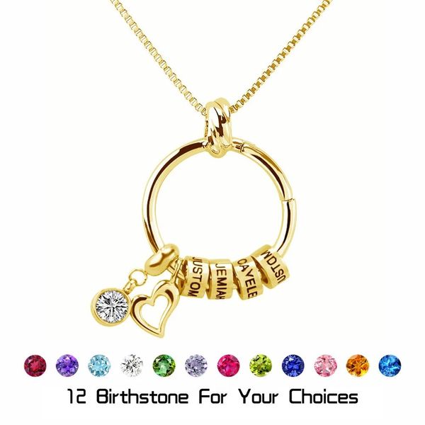 Colliers Noms personnalisés pendentif 12 pierres de naissance collier en acier inoxydable graver des perles pour la fête des mères cadeaux femme bijoux