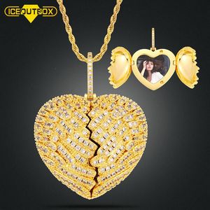 Collares Personalizado Foto personalizada Corazón Ala de ángel Collar colgante para mujeres Hombres Hip Hop Jewlery Collar de circón cúbico se puede abrir