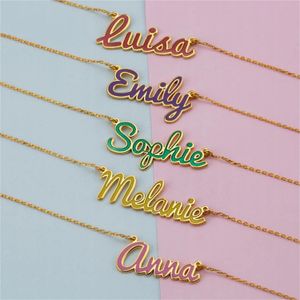 Collares Collar con nombre de esmalte personalizado Colgante colorido personalizado Rojo Púrpura Verde Amarillo Rosa Personalizado Neamaplate Joyería Regalo para ella