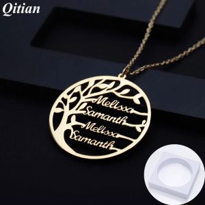 Colliers Collier d'arbre généalogique personnalisé avec nom pour femmes, collier personnalisé en acier inoxydable doré, bijoux de déclaration pour hommes, cadeau de noël