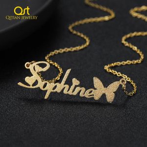 Kettingen Gepersonaliseerde Frosted Naam Ketting Aangepaste Vlinder Naam Ketting Roestvrij Stalen Naambord Chocker Voor Vrouwen Geschenken Sieraden