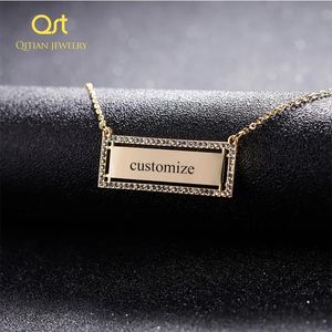 Kettingen Gepersonaliseerde Iced Out Zirconi Graveren bar Ketting Aangepaste naam Elke taal choker Goud roestvrijstalen sieraden dames/mannen cadeau