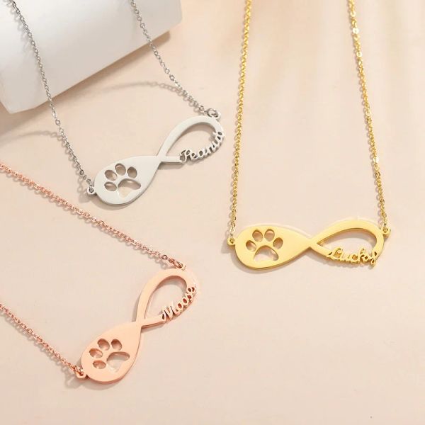 Colliers personnalisé infini symbole nom collier pour femmes mignon chien patte en acier inoxydable collier personnalisé bijoux cadeau de noël