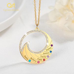 Collares Collar con nombre personalizado, colgante para mujer, collares de cristal con piedra natal, joyería de acero inoxidable personalizada con ondas, diseñador Original