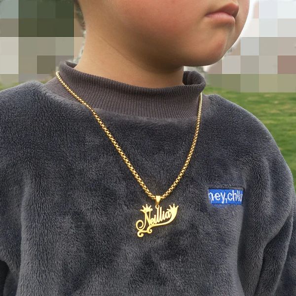 Colliers Nom personnalisé collier en acier inoxydable couronne charme collier Shimple fleur pendentif pour filles enfants livraison gratuite