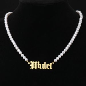 Kettingen gepersonaliseerde parel ketting aangepaste naam roestvrij staal hangend voor baby dames vriendin cadeau sieraden